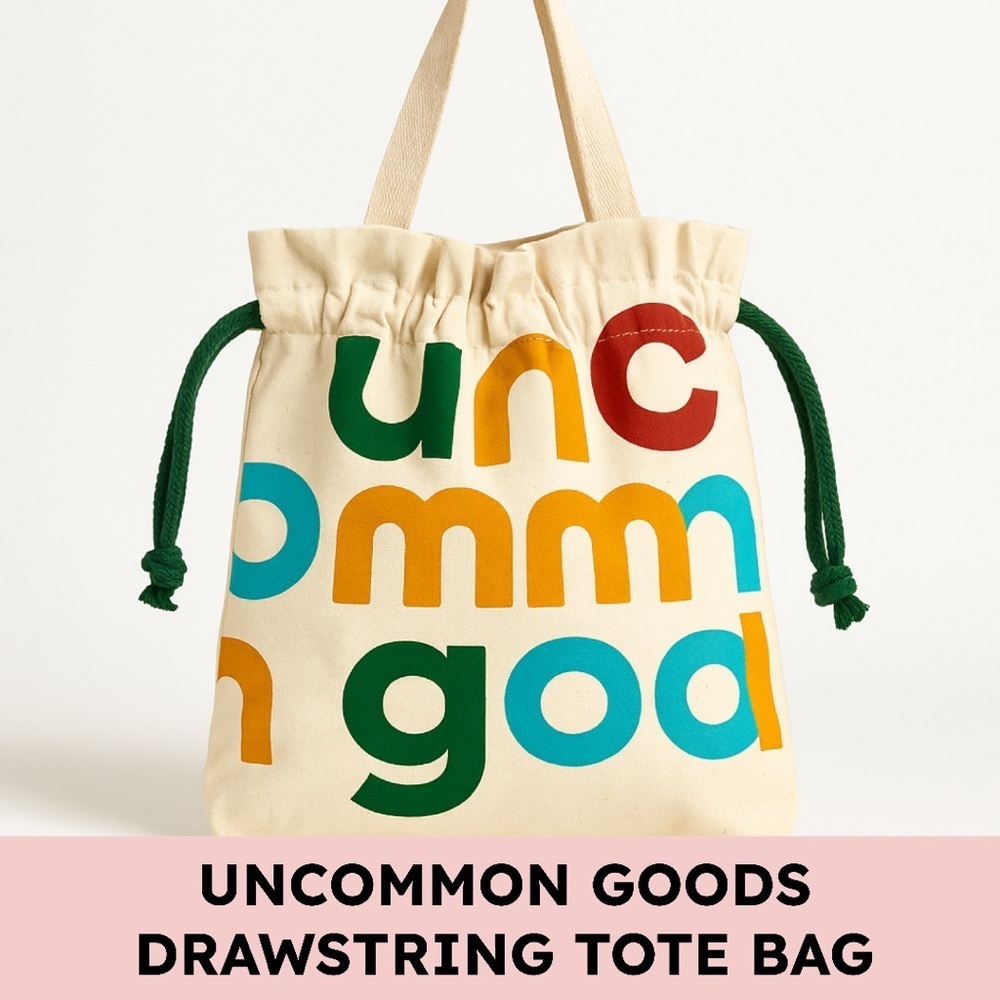 Uncommon Goods Canvas Drawstring Tote Bag Multicolor Logo Eco Carryall 11x10x2